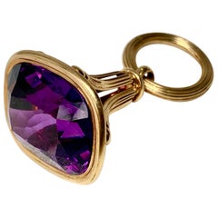 27 Carat Victorian Siberian Amethyst Fob Pendant Antique 14 Karat Gold