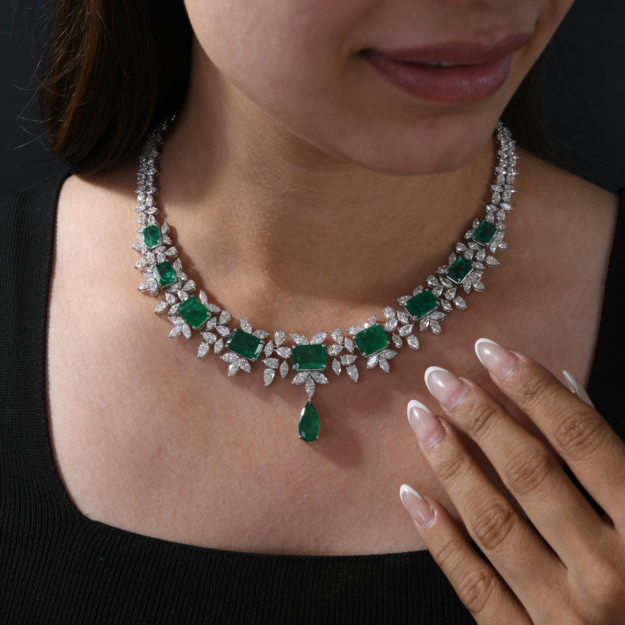 27 Karat sambischer Smaragd 31,19 Karat SI/H Diamant-Halskette 18 Karat Weißgold Damen im Angebot