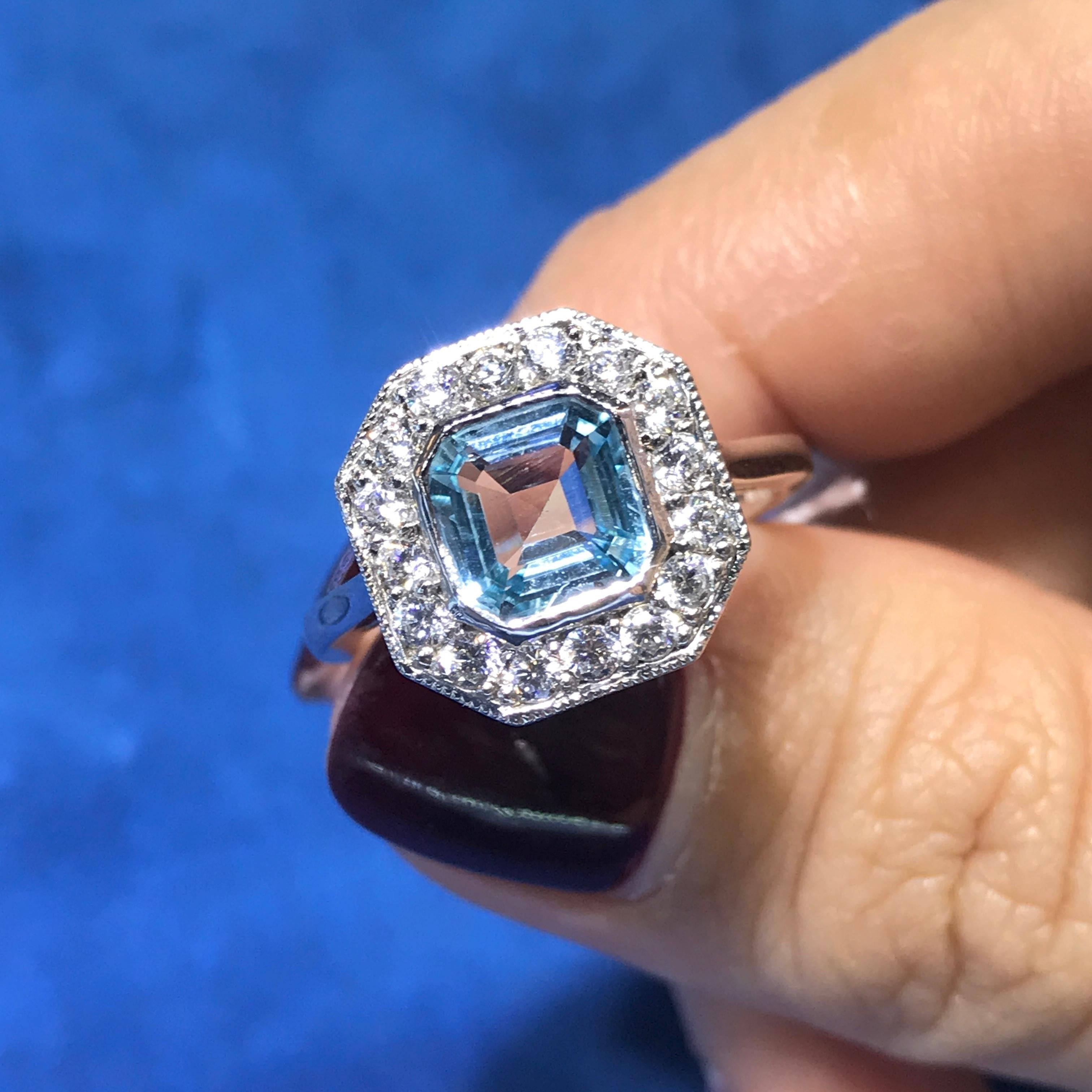 For Sale:  2.7 Ct. Blue Topaz and Diamond Art Deco Style Halo Engagement Ring in 14K Gold 2
