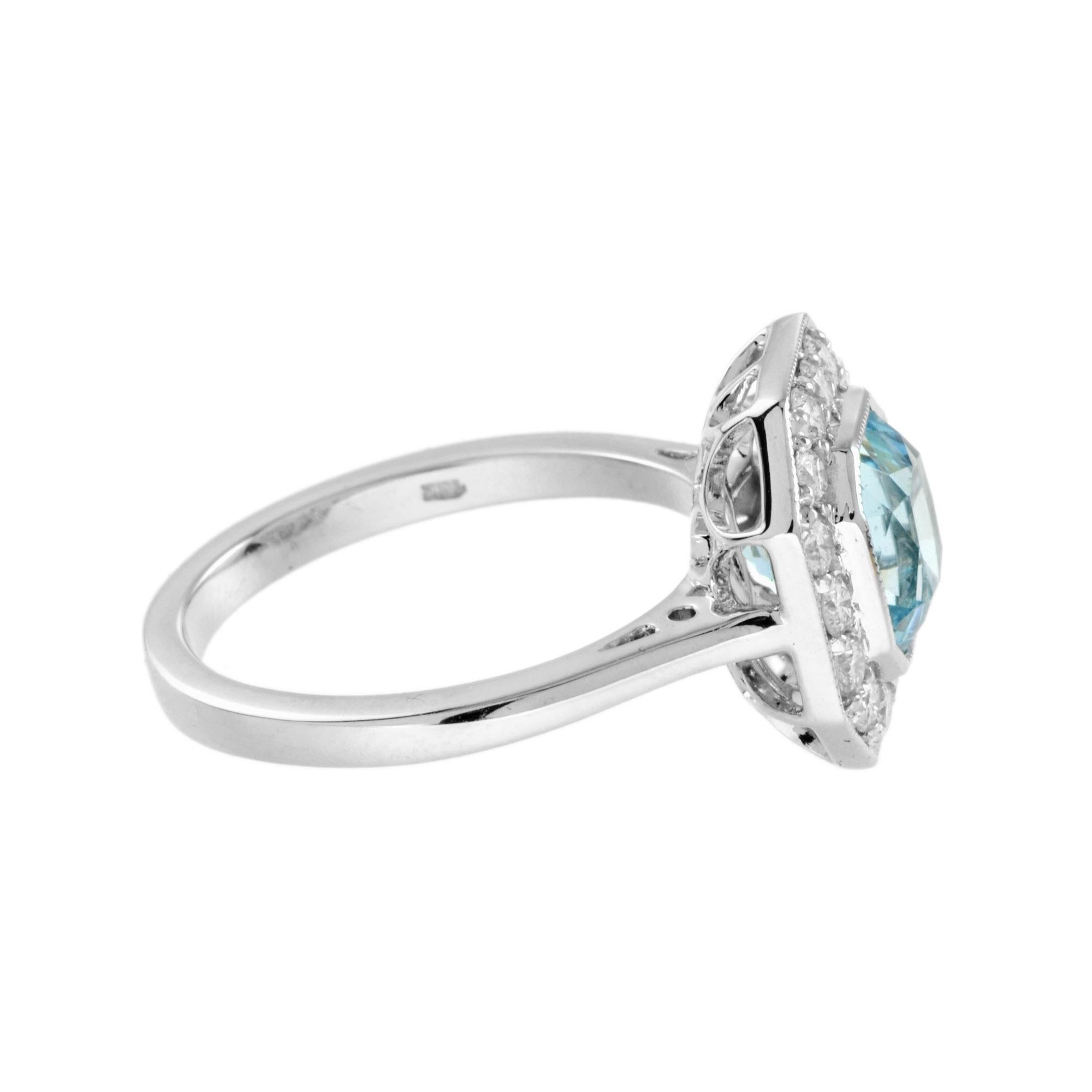 For Sale:  2.7 Ct. Blue Topaz and Diamond Art Deco Style Halo Engagement Ring in 14K Gold 4