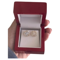 2.7 ct Illusion Ascher cut Natural Diamond Earrings E-F VVS VS in bezel setting
