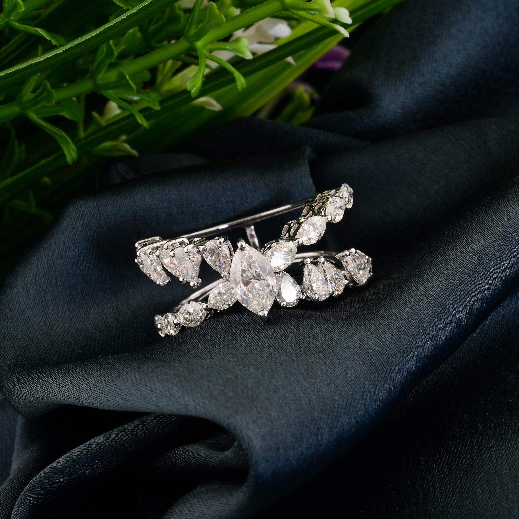Marquise Cut 2.7 Ct Multi Shape Diamond Criss Cross Ring 14 Karat White Gold Handmade Jewelry For Sale