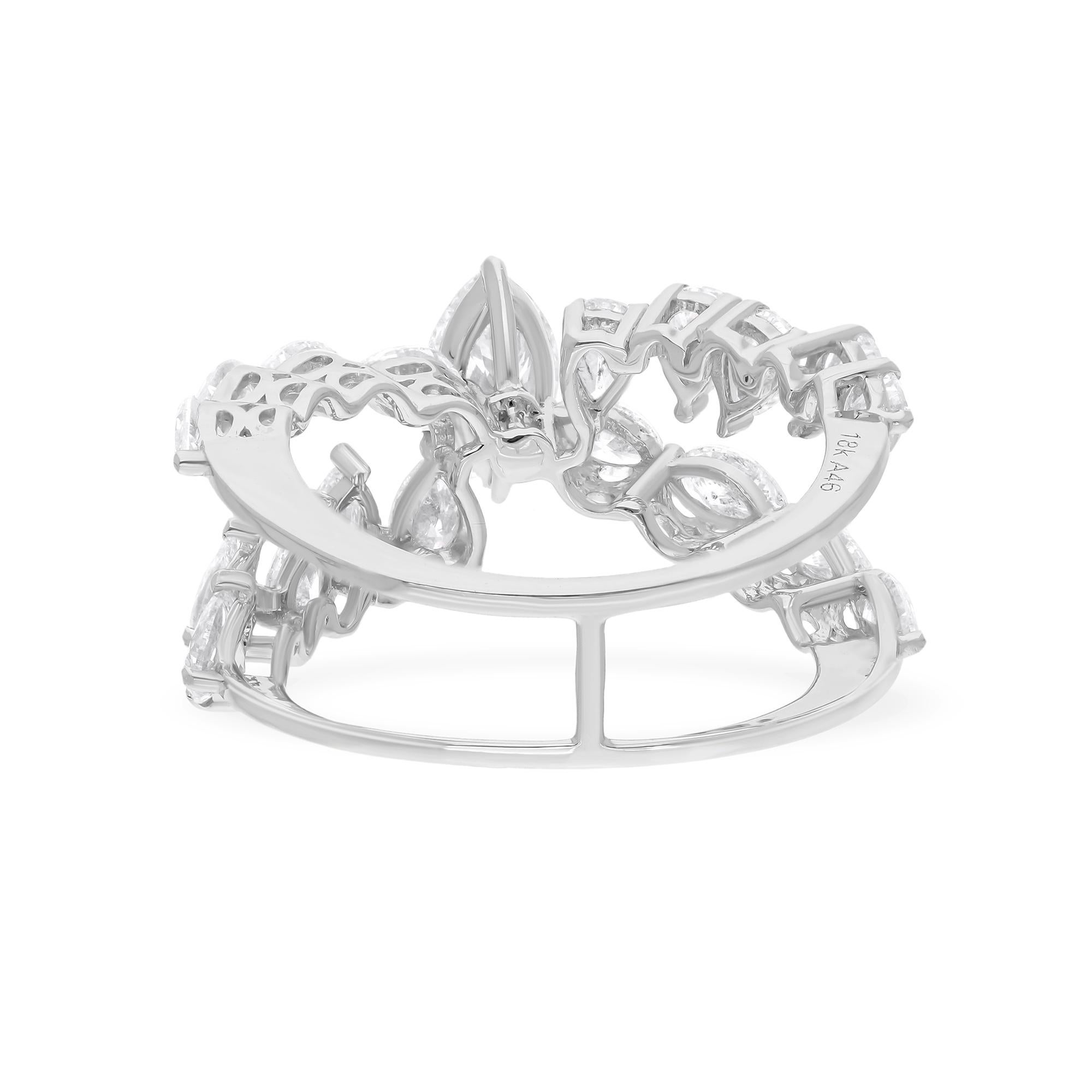 2.7 Ct Multi Shape Diamond Criss Cross Ring 14 Karat White Gold Handmade Jewelry For Sale 1