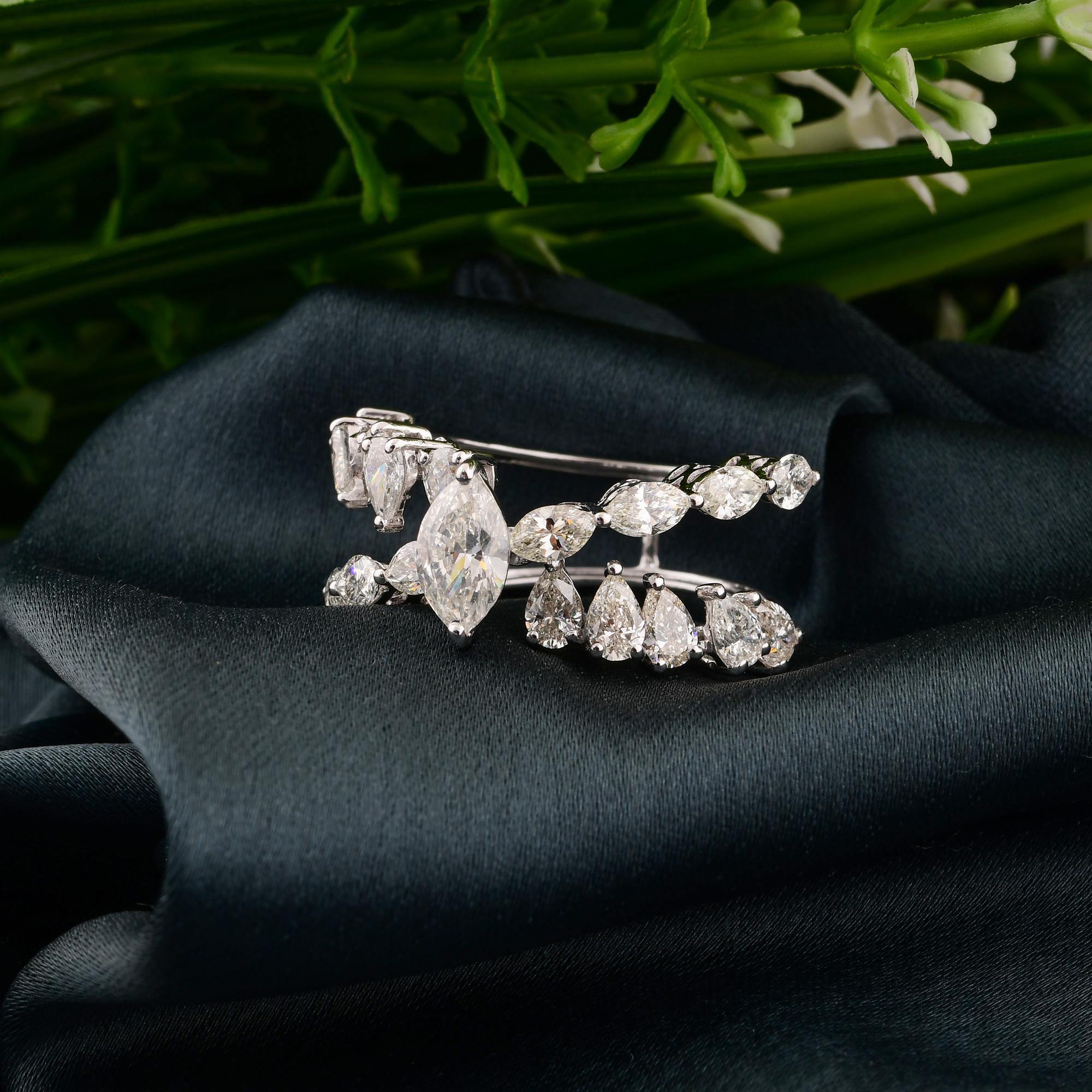 2.7 Ct Multi Shape Diamond Criss Cross Ring 18 Karat White Gold Handmade Jewelry In New Condition For Sale In Diera, Dubai