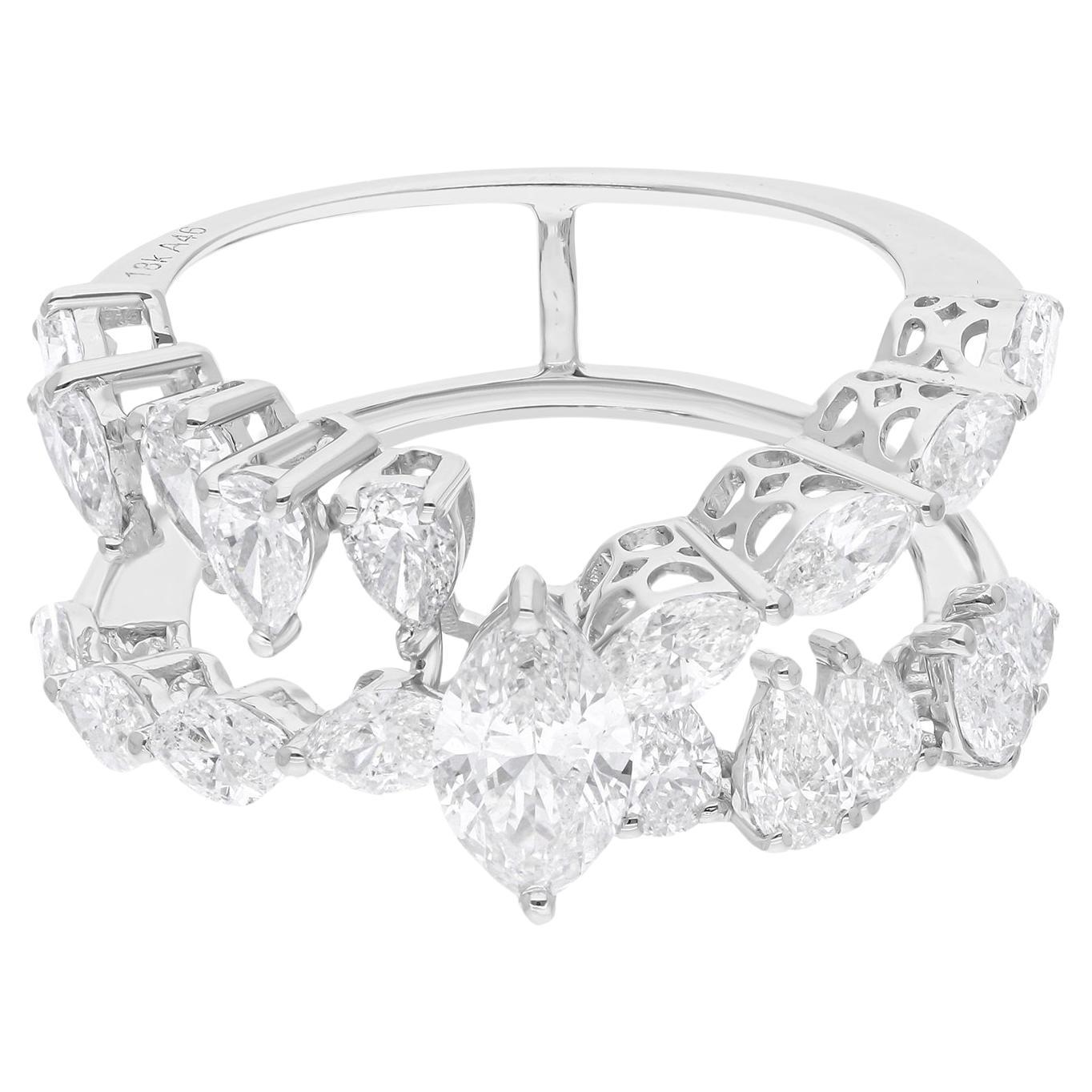 2.7 Ct Multi Shape Diamond Criss Cross Ring 18 Karat White Gold Handmade Jewelry For Sale