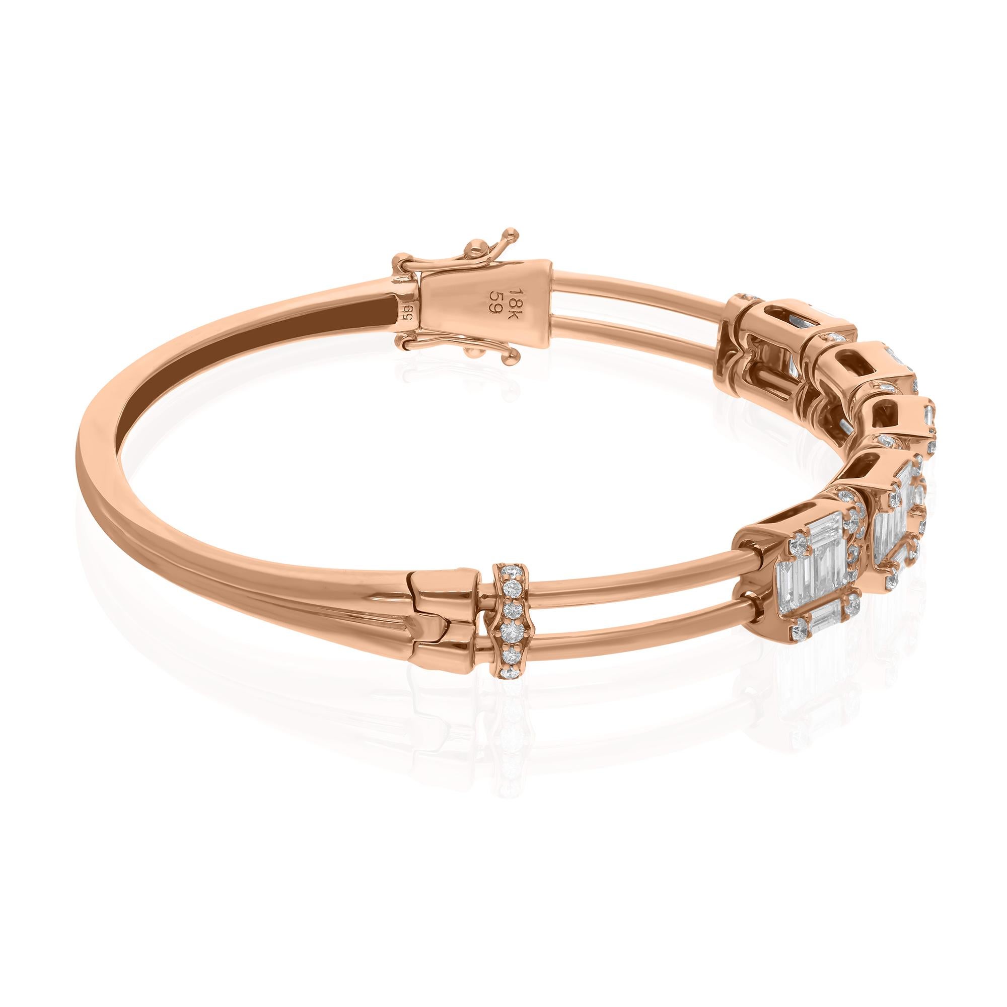 2,7 qt Pulsera de diamantes naturales talla baguette Oro rosa de 14 quilates Corte baguette en venta