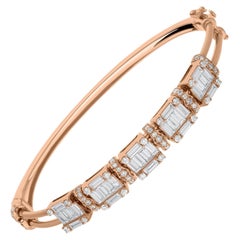 2.7 Ct Natural Baguette Cut Diamond Bangle Bracelet Fine 18k Rose Gold