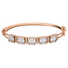 2.7 Ct Natural Baguette Cut Diamond Bangle Bracelet Fine 18k Rose Gold