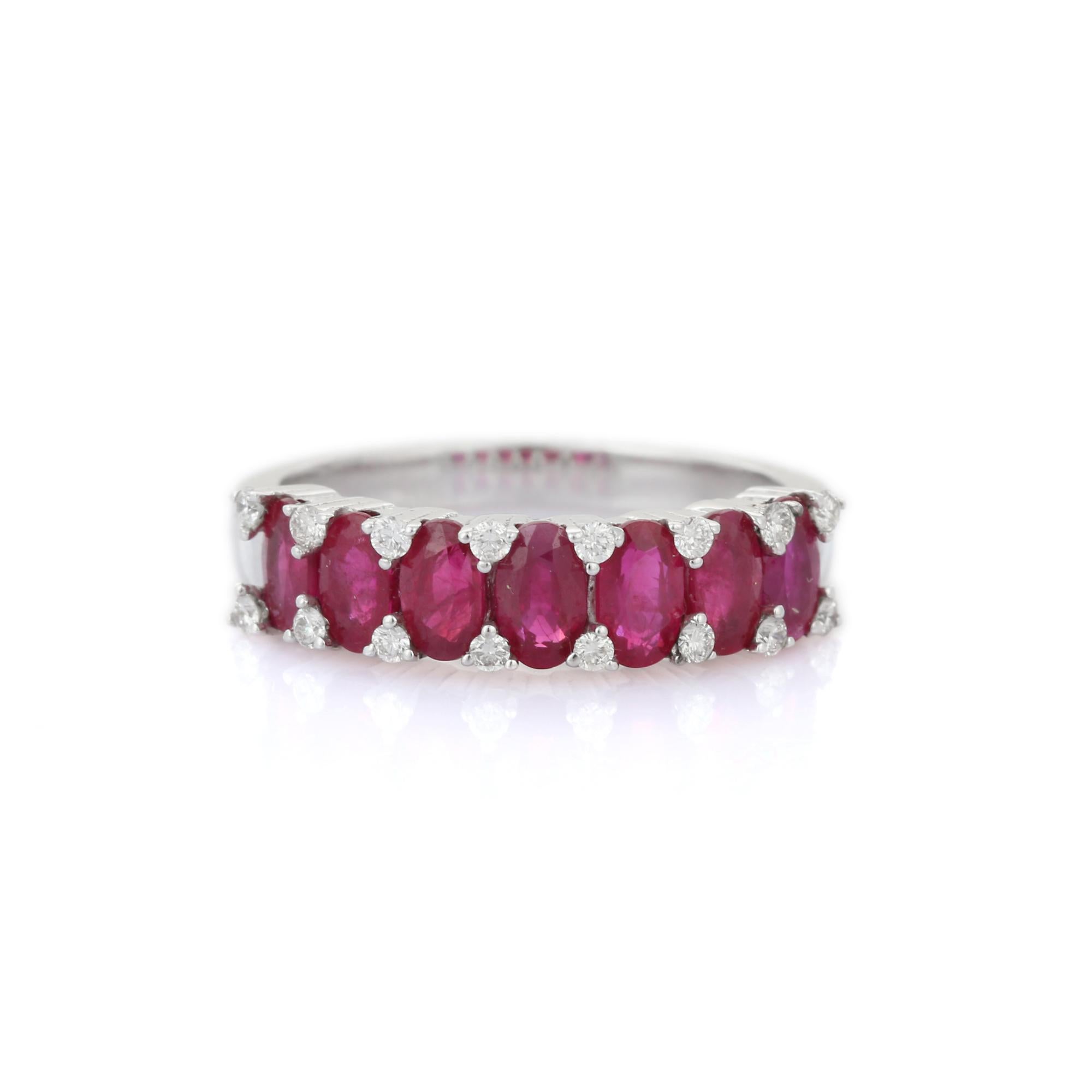 For Sale:  2.7 ct Ruby and Diamond Half Eternity Band 18K White Gold Ring  2