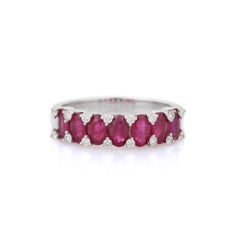 2.7 ct Ruby and Diamond Half Eternity Band 18K White Gold Ring