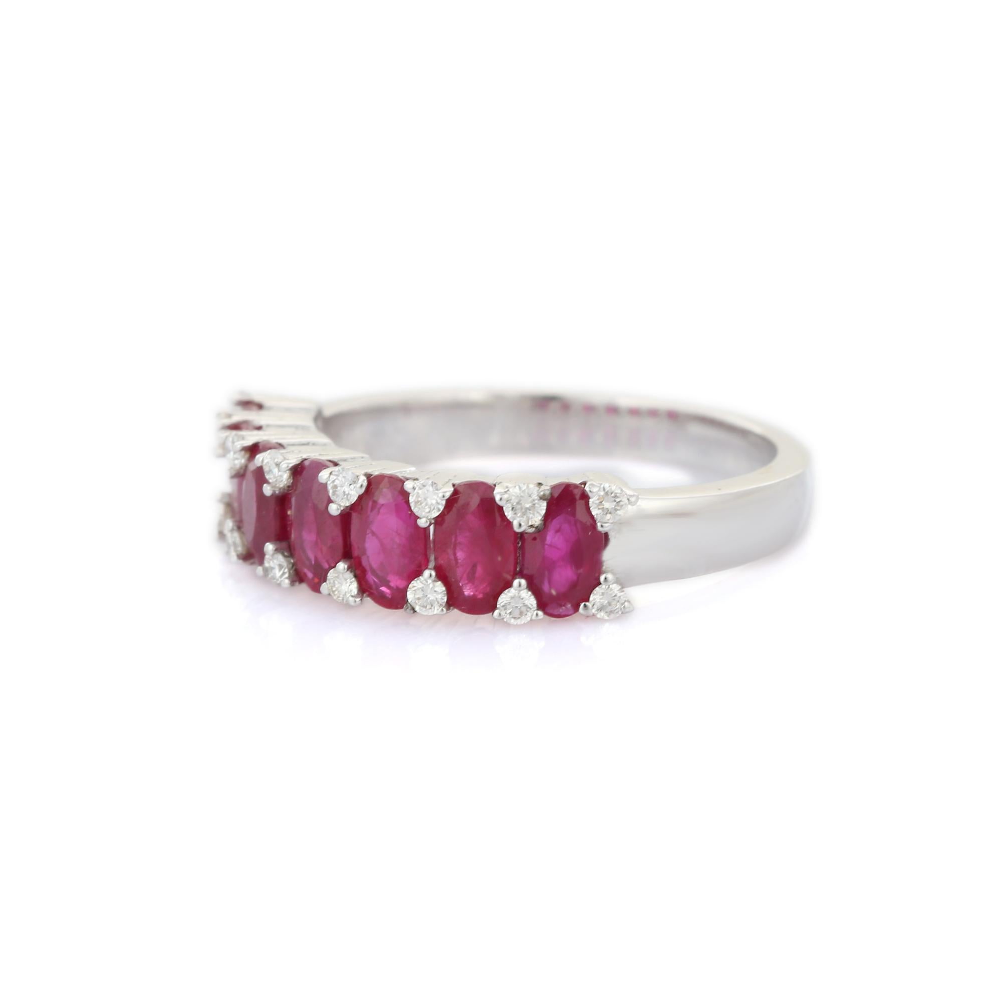 For Sale:  2.7 ct Ruby and Diamond Half Eternity Band 18K White Gold Ring  3
