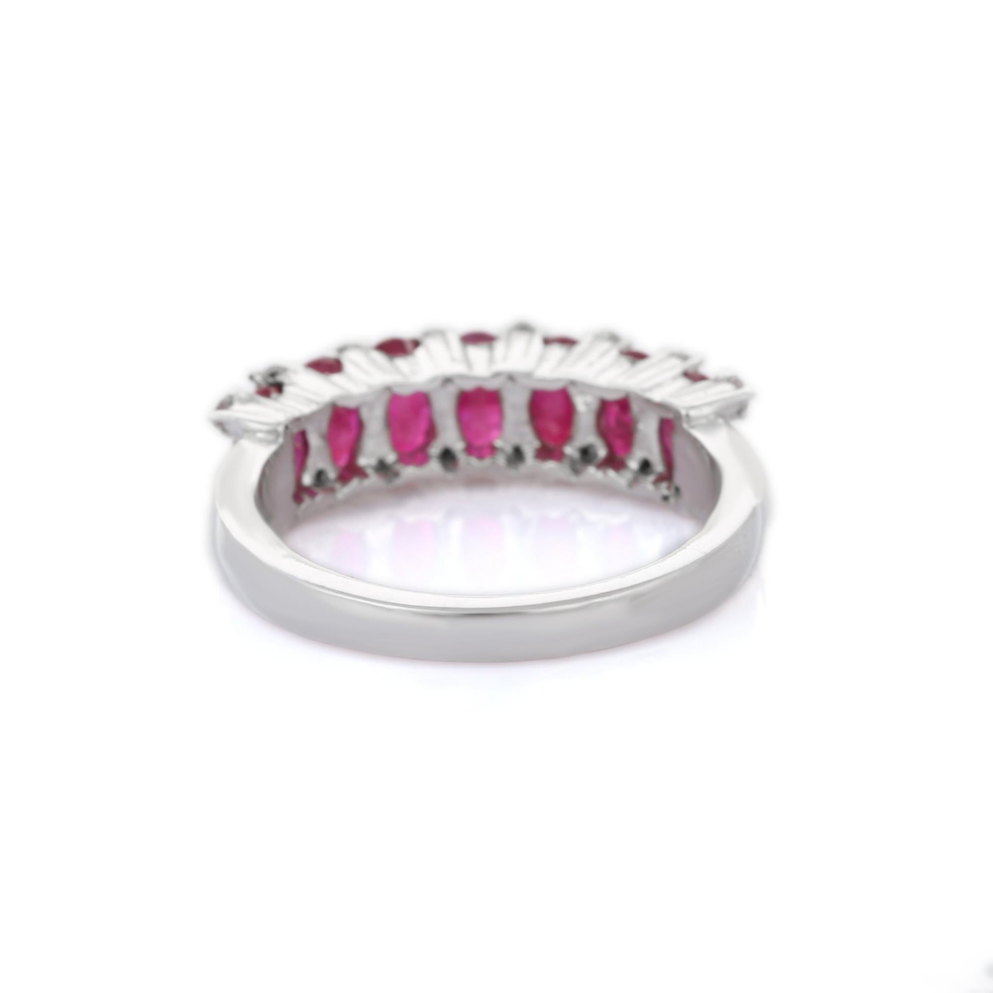 For Sale:  2.7 ct Ruby and Diamond Half Eternity Band 18K White Gold Ring  4