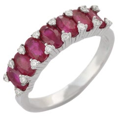 2.7 ct Ruby and Diamond Half Eternity Band 18K White Gold Ring 