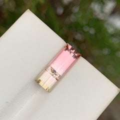 2.7 Cts Bicolor Peach Pink & Pale Olive Green Baguette Cut Tourmaline Gemstone