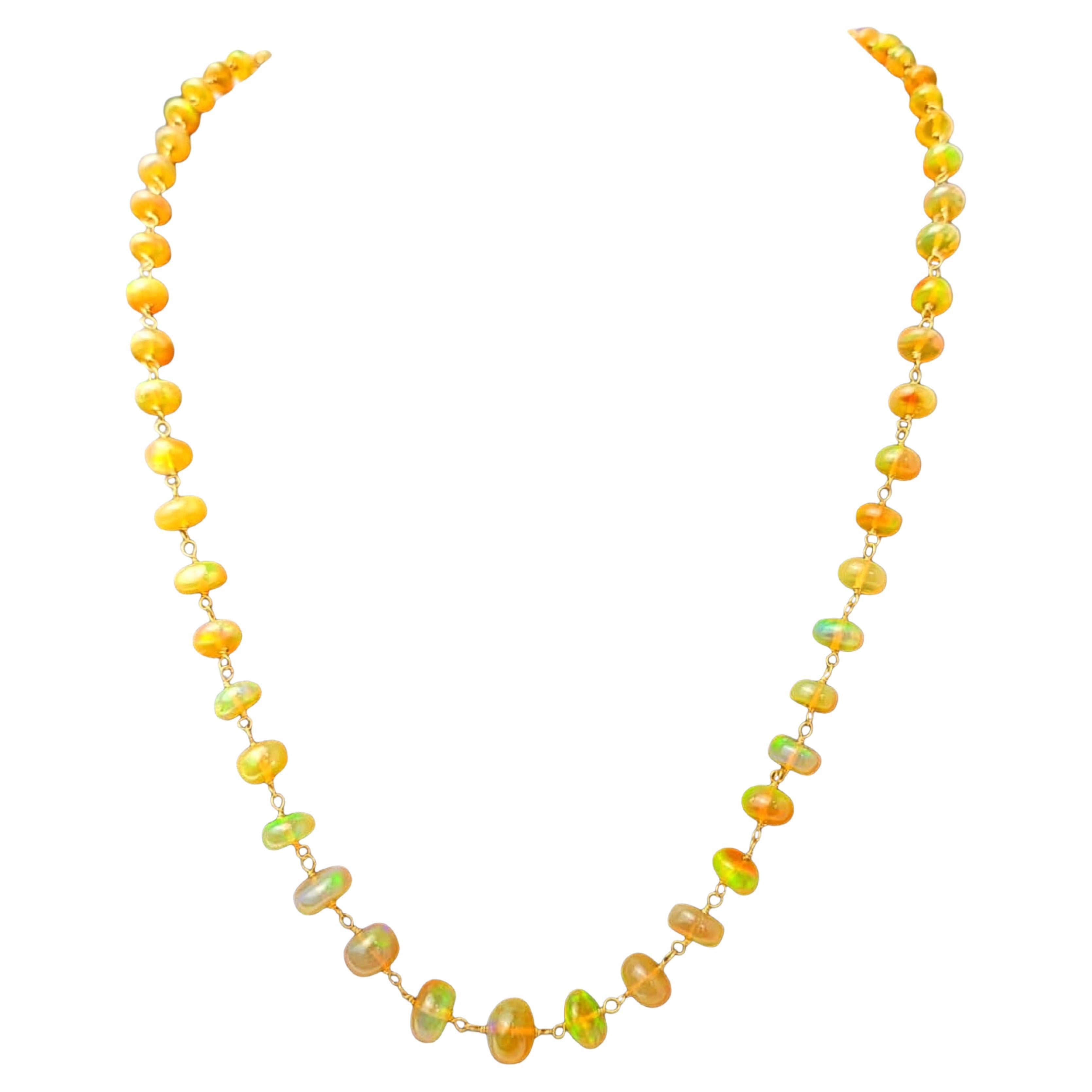 Collier d'opale éthiopienne de 27" en or jaune 14K