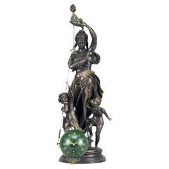 Antique 27" French Style Mystery Brass Lady Cherub Upside Down Chain Ball Swinging Clock