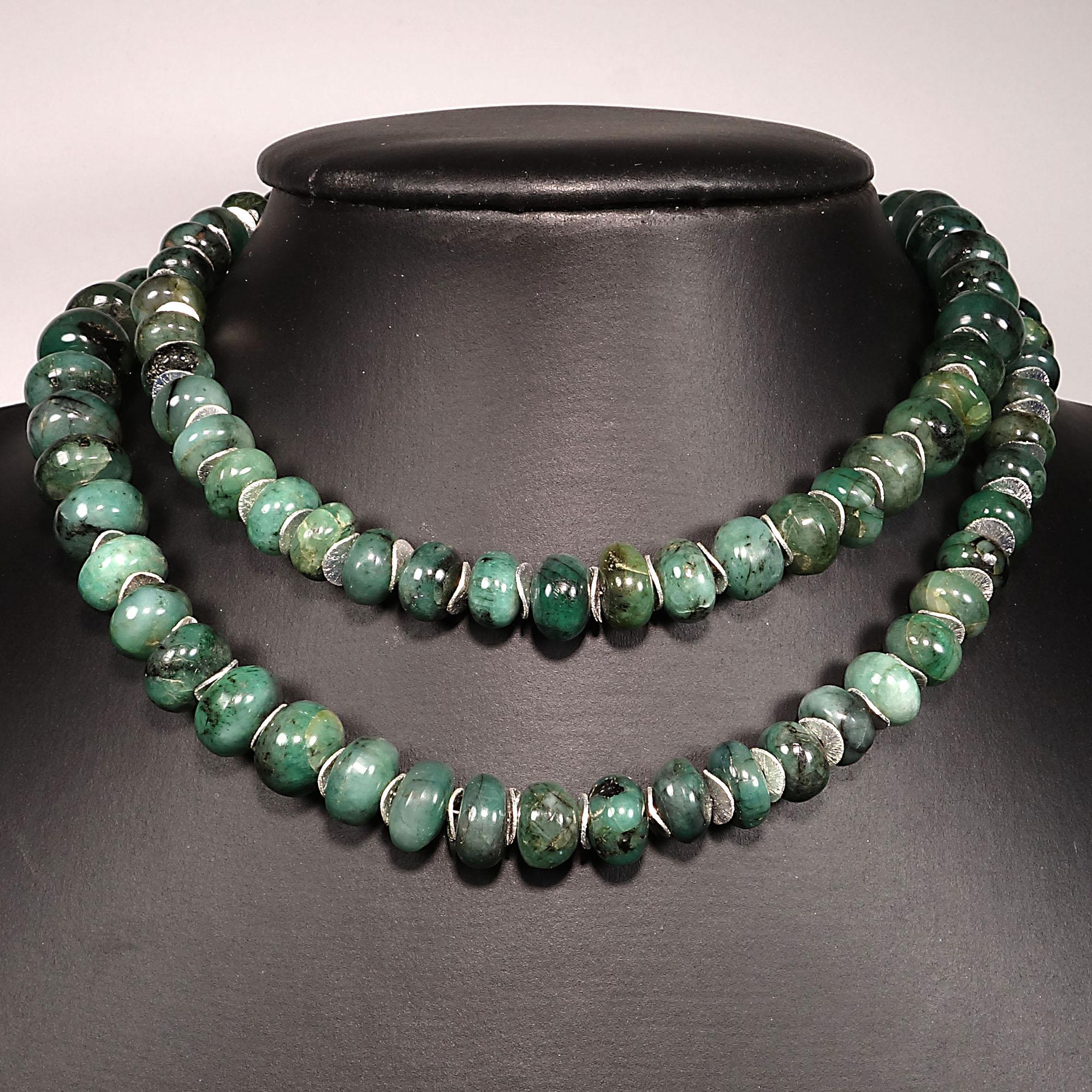Graduated Emerald Rondelle Necklace with Silver Accents 6
