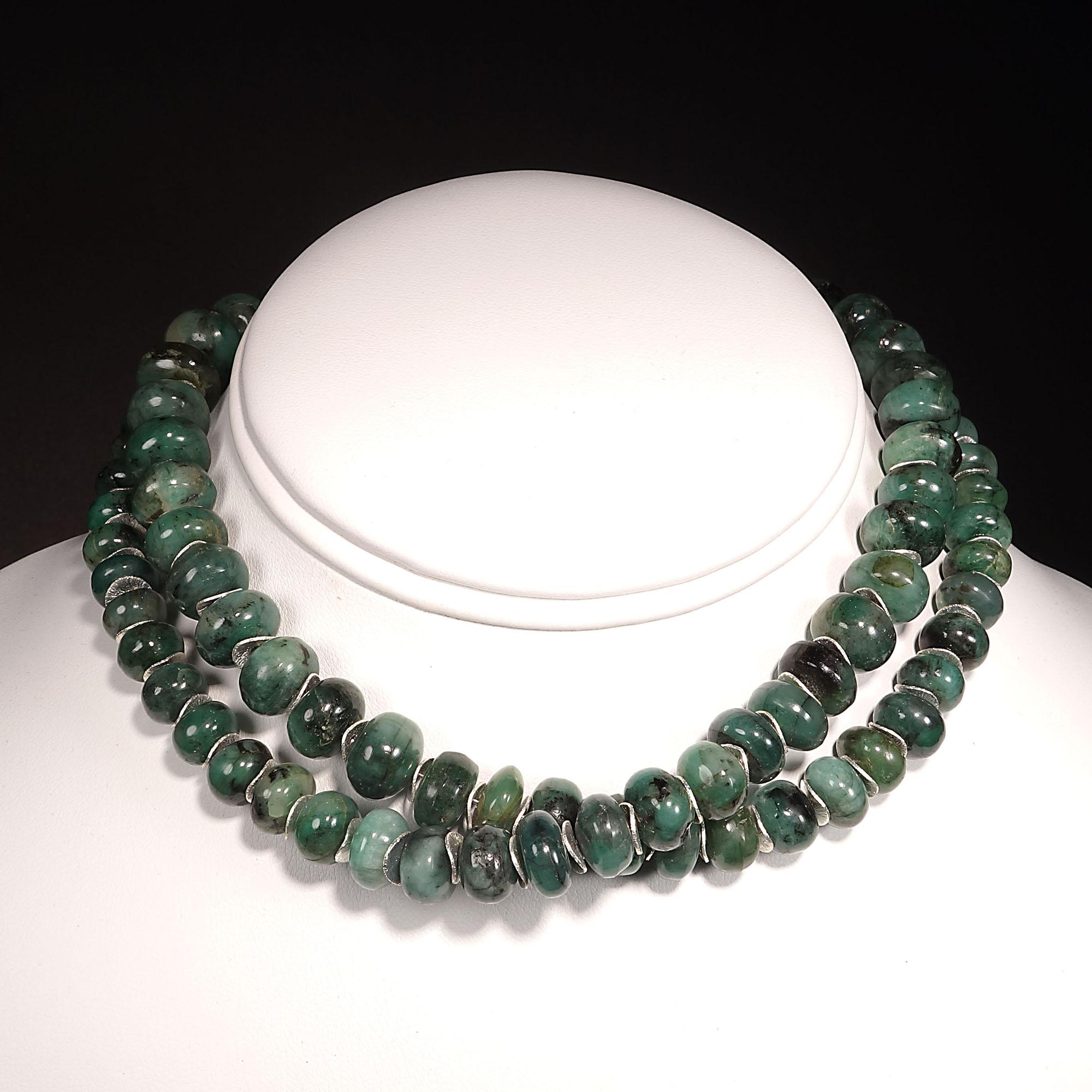 Graduated Emerald Rondelle Necklace with Silver Accents 7
