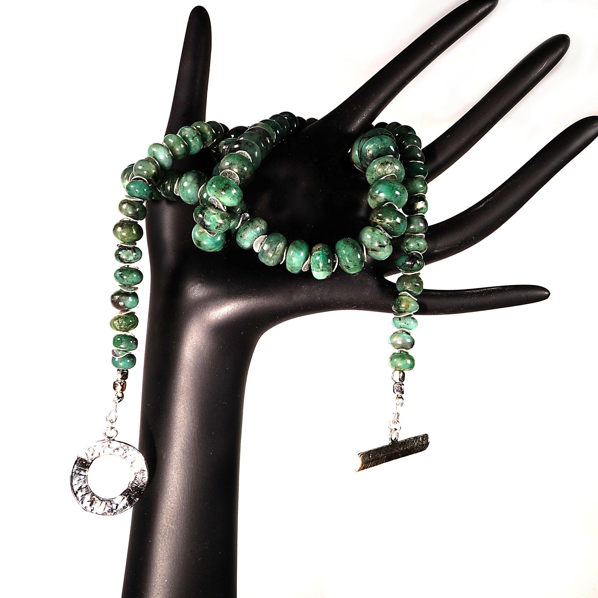 Graduated Emerald Rondelle Necklace with Silver Accents 8