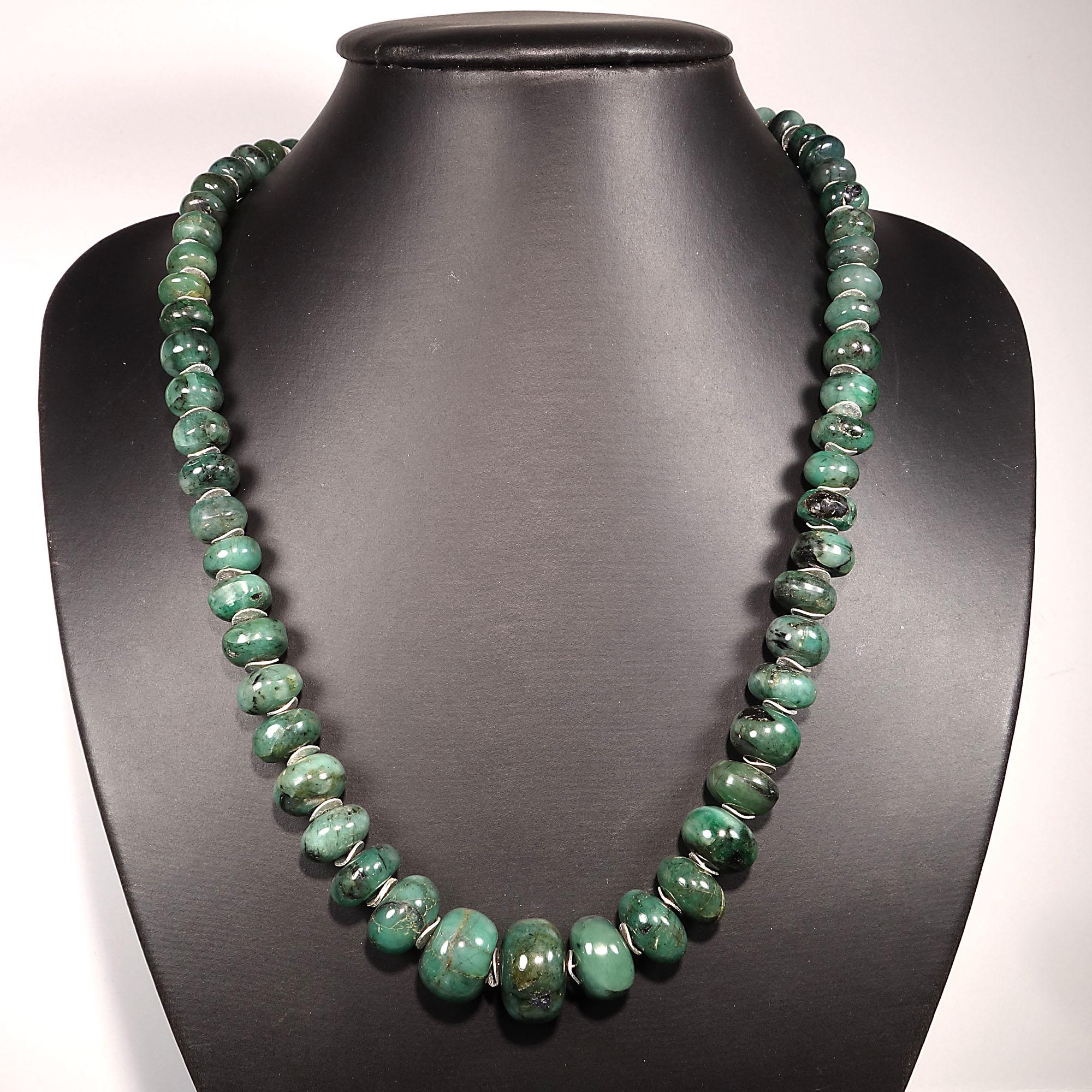 Graduated Emerald Rondelle Necklace with Silver Accents 1