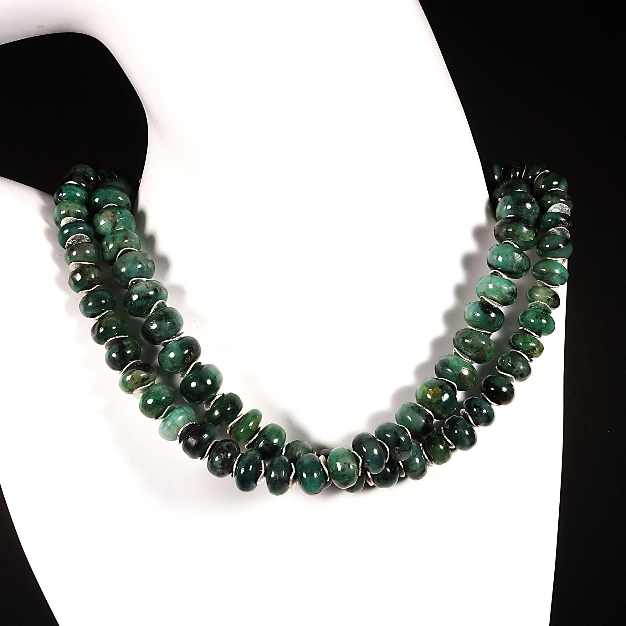 Graduated Emerald Rondelle Necklace with Silver Accents 2