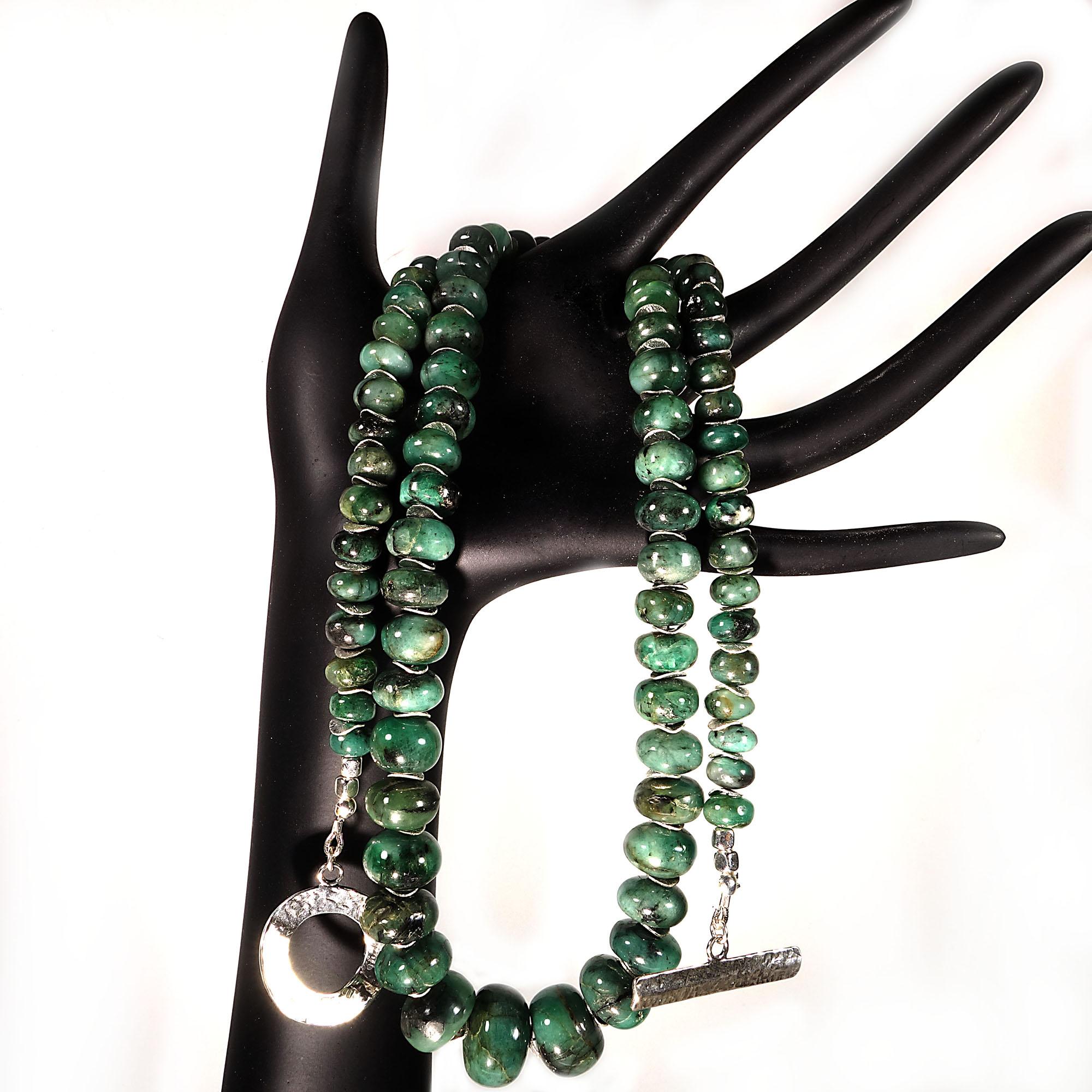 Graduated Emerald Rondelle Necklace with Silver Accents 3