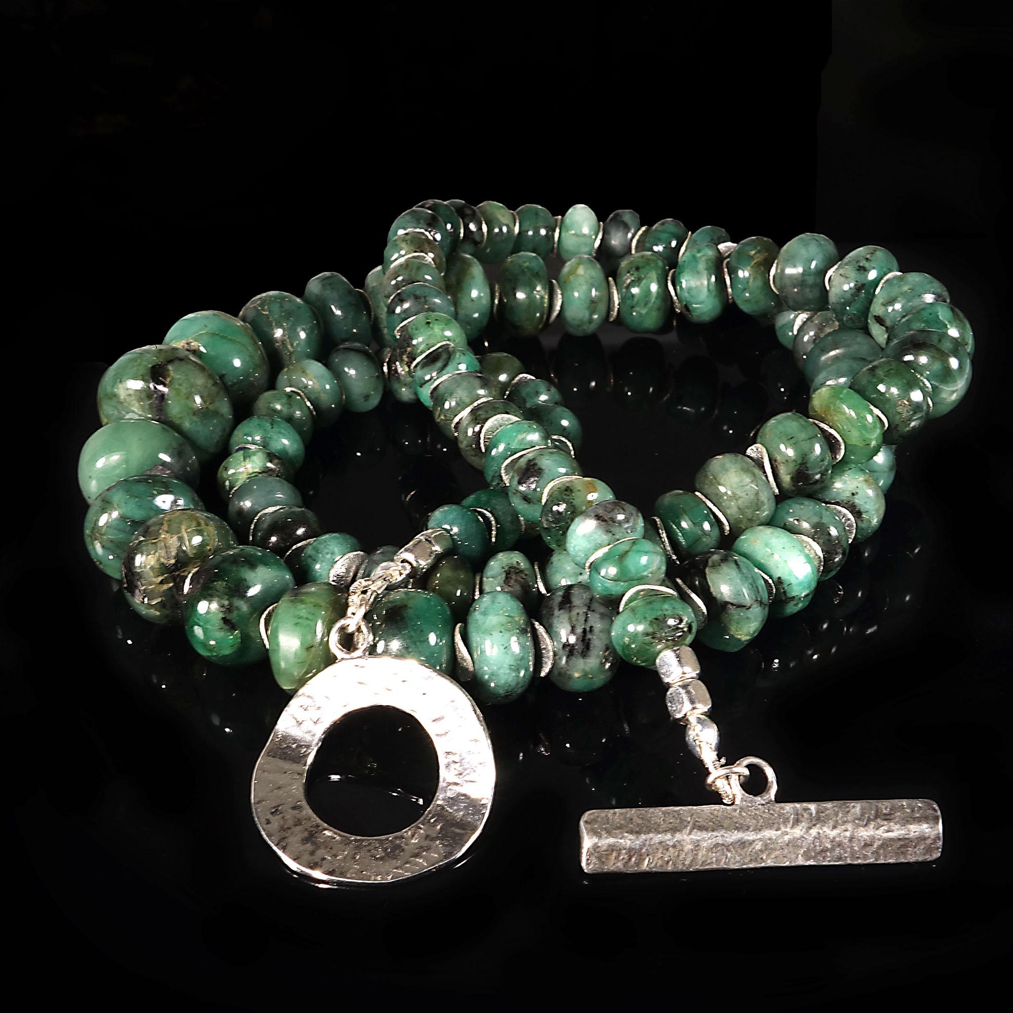 Graduated Emerald Rondelle Necklace with Silver Accents 4