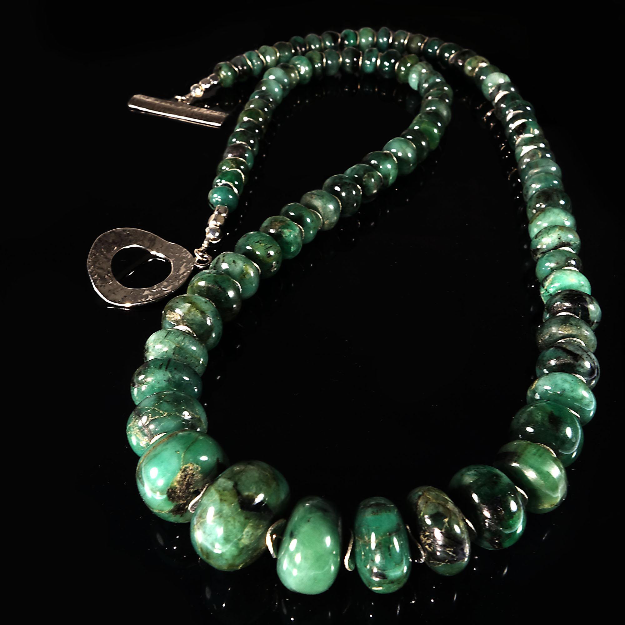 Graduated Emerald Rondelle Necklace with Silver Accents 5