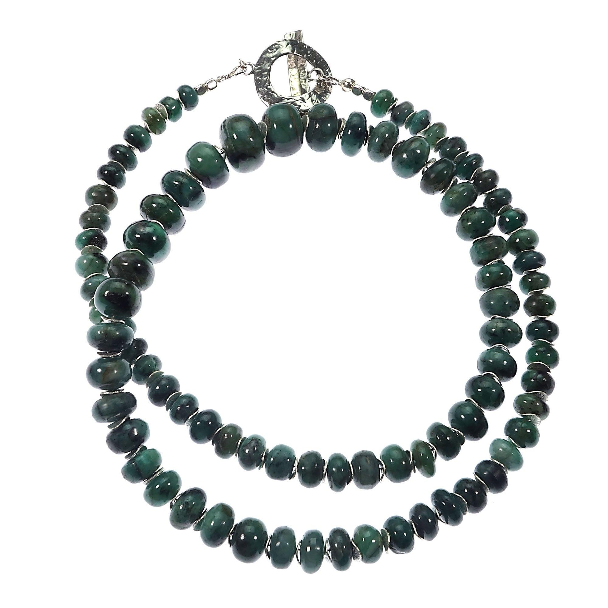 Graduated Emerald Rondelle Necklace with Silver Accents