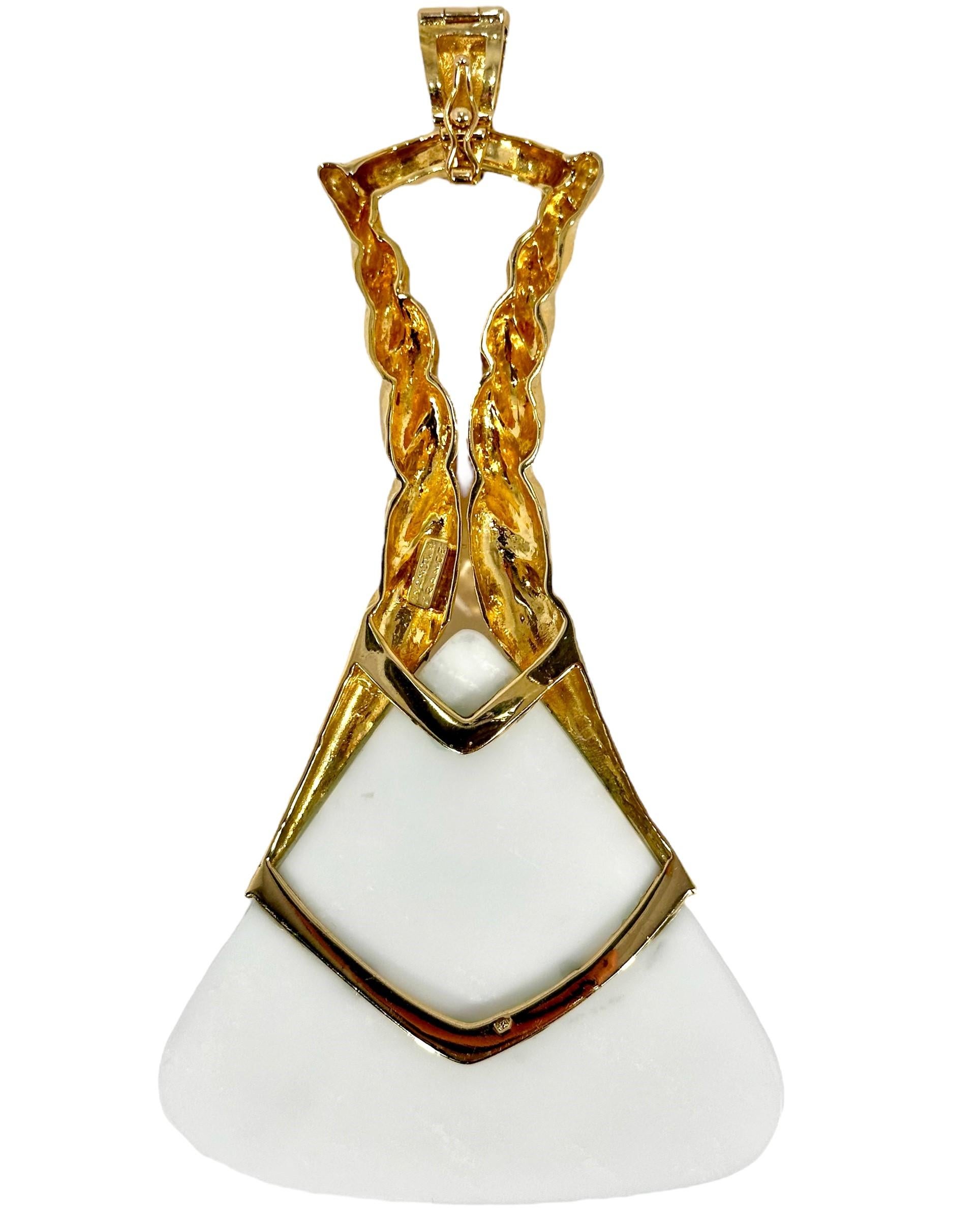 Cabochon 27 Inch Link Gold Necklace with White Onyx Pendant by French Designer Wander 