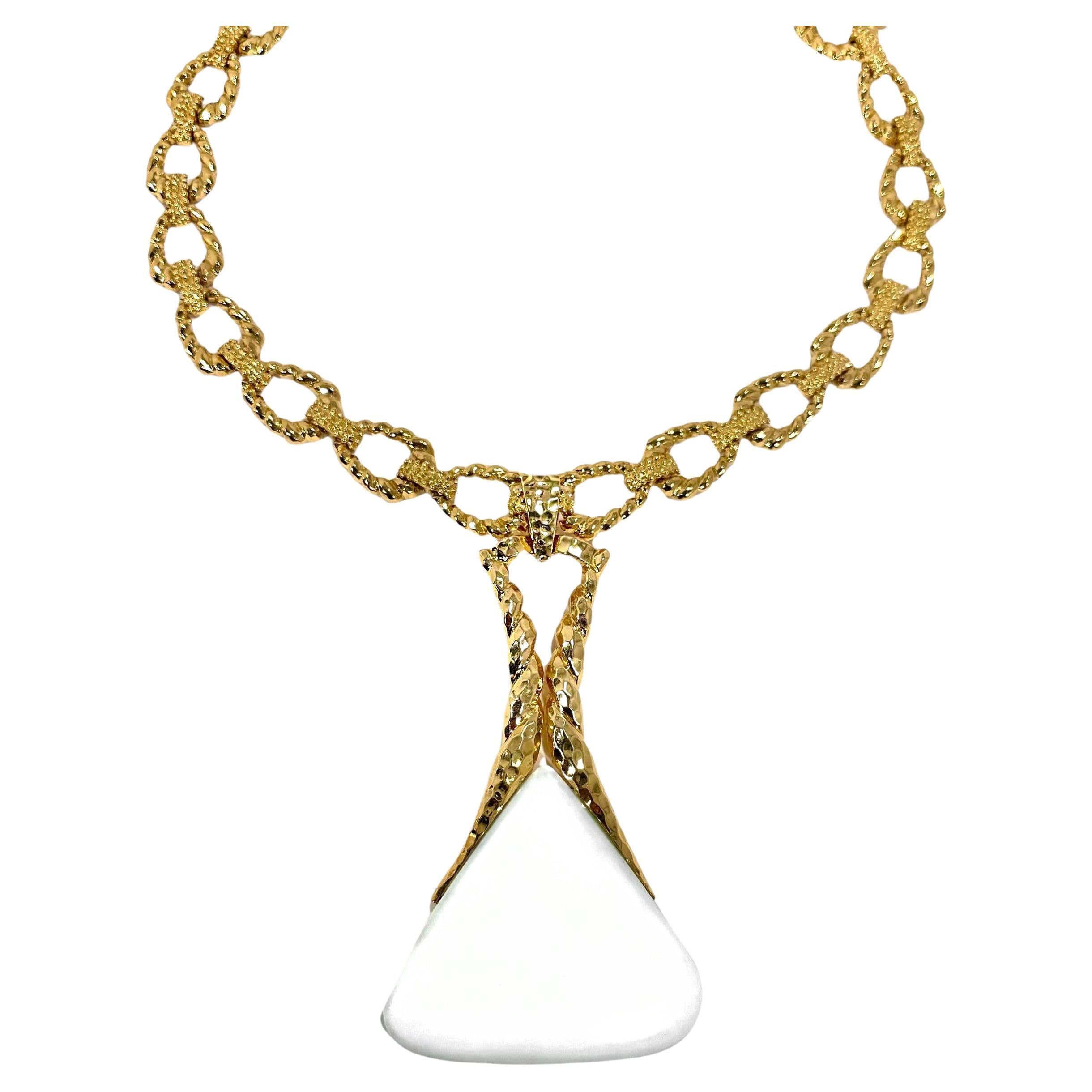 27 Inch Link Gold Necklace with White Onyx Pendant by French Designer Wander 