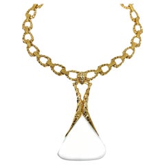 Retro 27 Inch Link Gold Necklace with White Onyx Pendant by French Designer Wander 