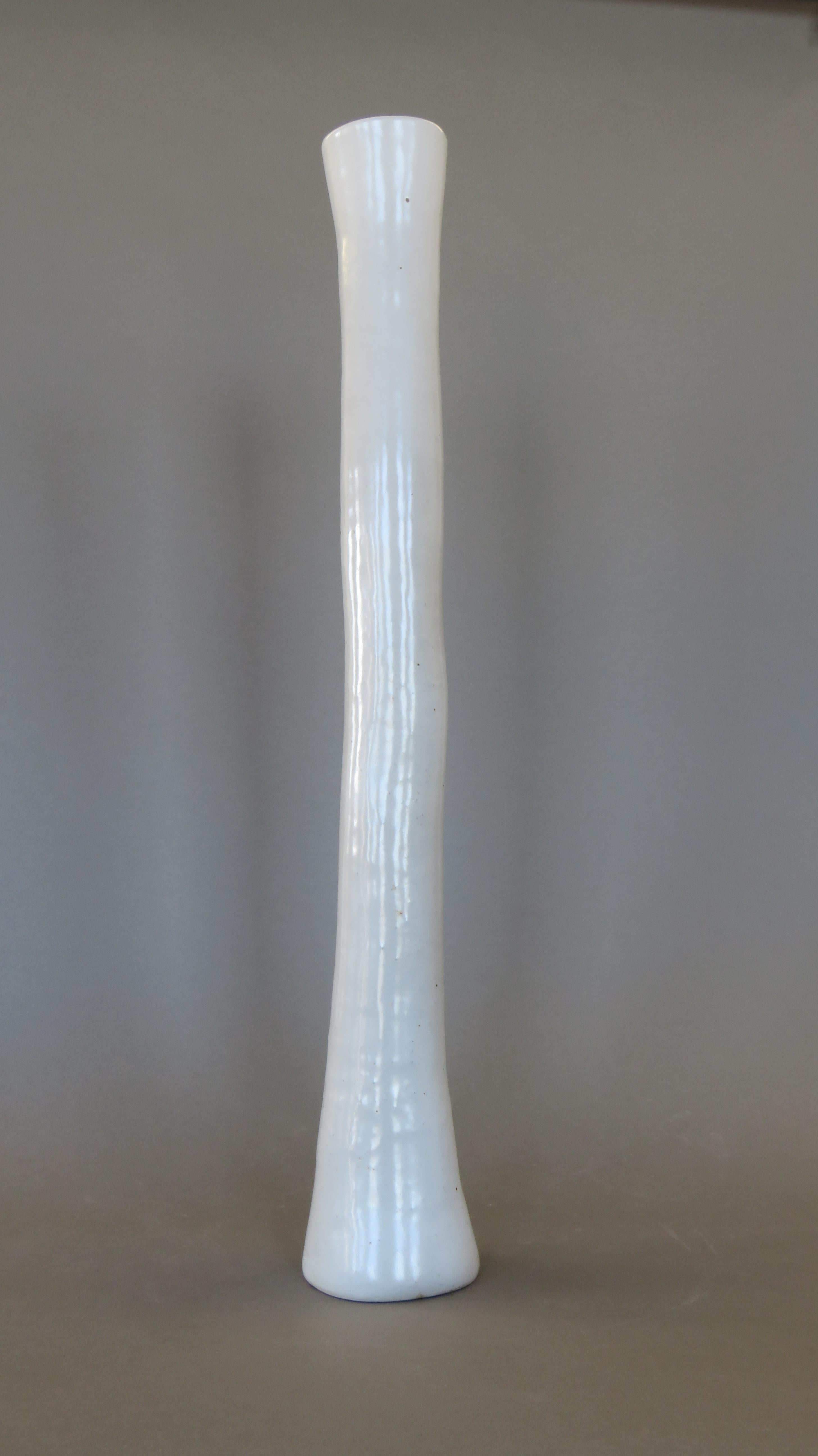 Hand-Crafted Very Tall Sculptural White Ceramic Vase, Hand Built, 27 Inches Tall For Sale