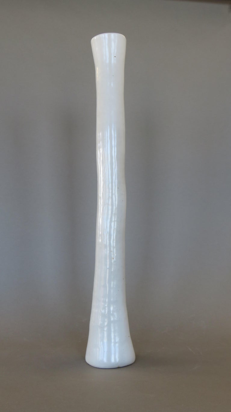 Tubular Handbuilt Ceramic Vase, White Glaze on White Stoneware, 27 Inches Tall In New Condition For Sale In New York, NY