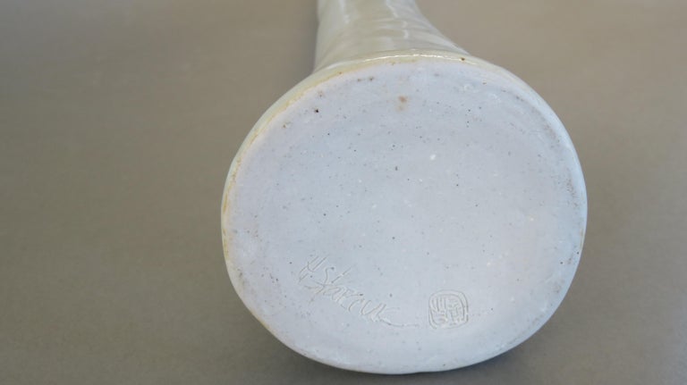 Contemporary Tubular Handbuilt Ceramic Vase, White Glaze on White Stoneware, 27 Inches Tall For Sale