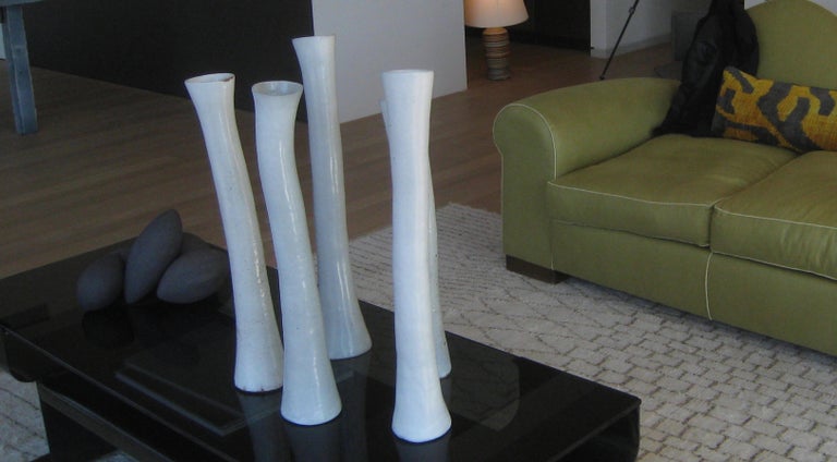 Tubular Handbuilt Ceramic Vase, White Glaze on White Stoneware, 27 Inches Tall For Sale 1