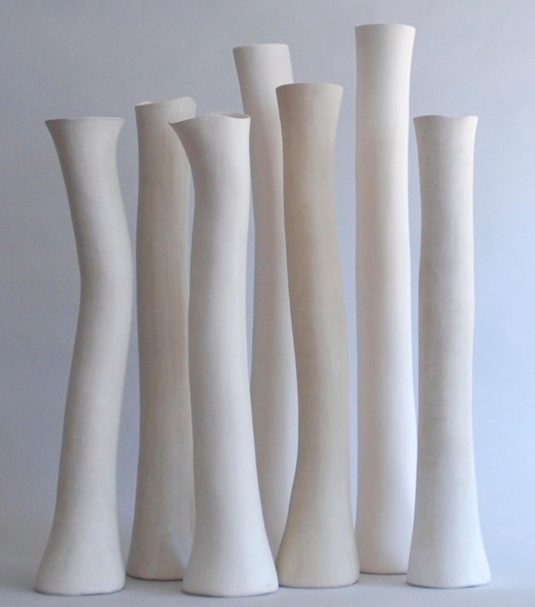 Tubular Handbuilt Ceramic Vase, White Glaze on White Stoneware, 27 Inches Tall For Sale 5