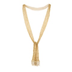 27 Inch Wide 14k Yellow Gold Mesh Chain Tassels Necklace