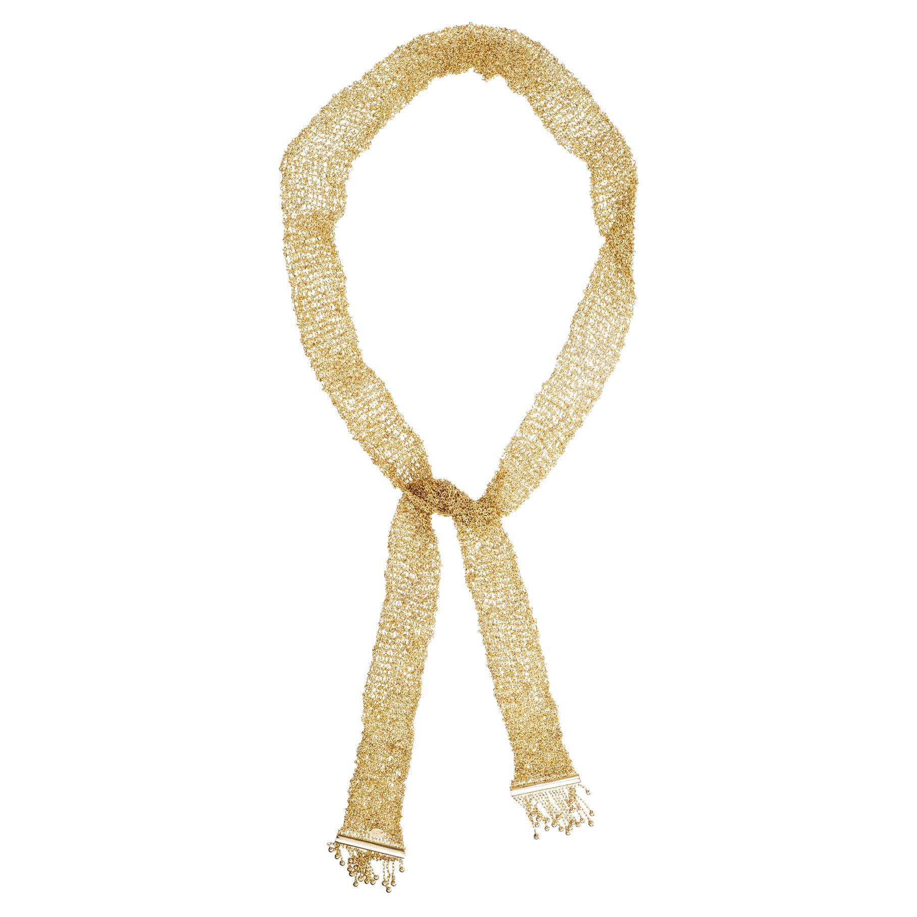 27 Zoll breite 14k Gelbgold Mesh Kette Quasten Halskette