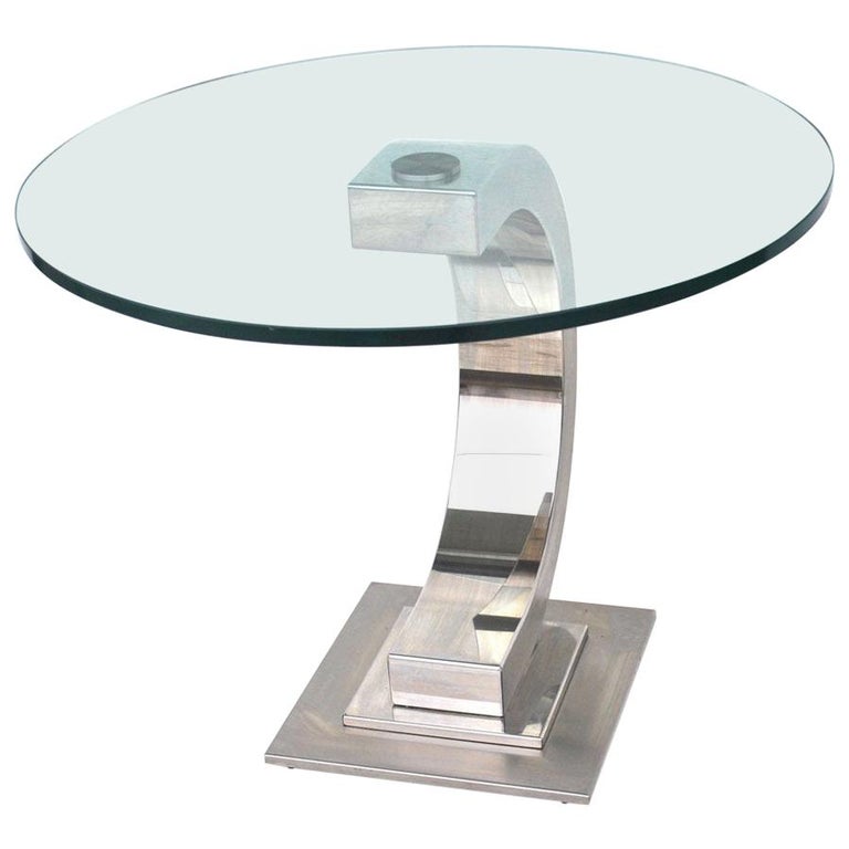 Midcentury Pace Style Glass And Stainless Steel Side Table