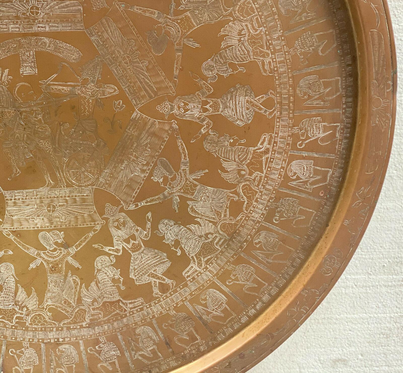 Enameled Middle Eastern Egyptian Copper & Enamel Centerpiece Tray Platter, circa 1930 For Sale
