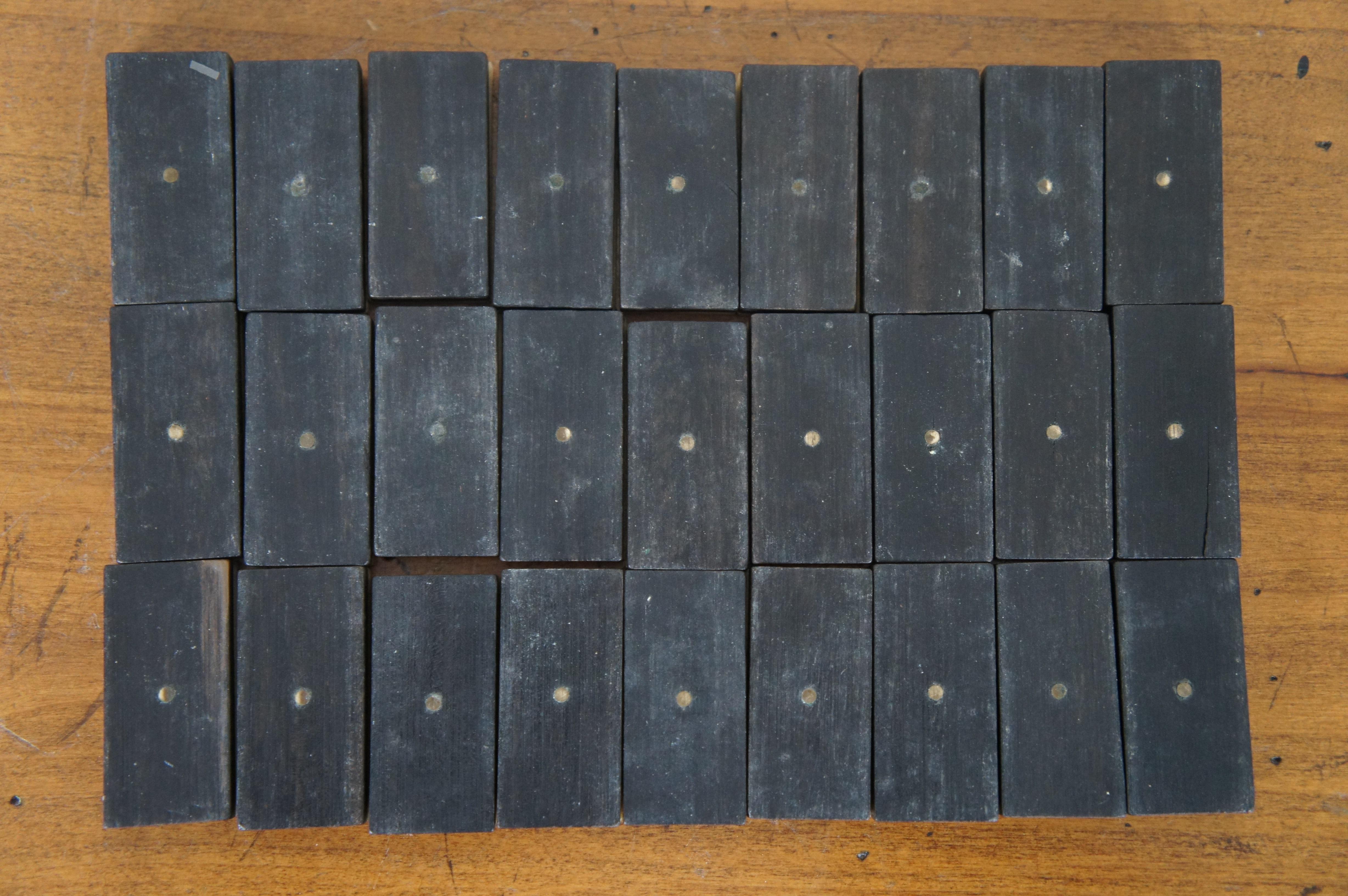 27 Pc Antique Ebony Wood Brass Pinned Bovine Bone Dominoes Game Tiles 4