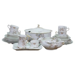 27 PC Antique Haviland Limoges Porcelain Chrysanthemums Serving Dinner China