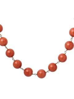 27" Italian Red Coral Bead Necklace – Hand-Wrapped in 14K Yellow Gold Wire