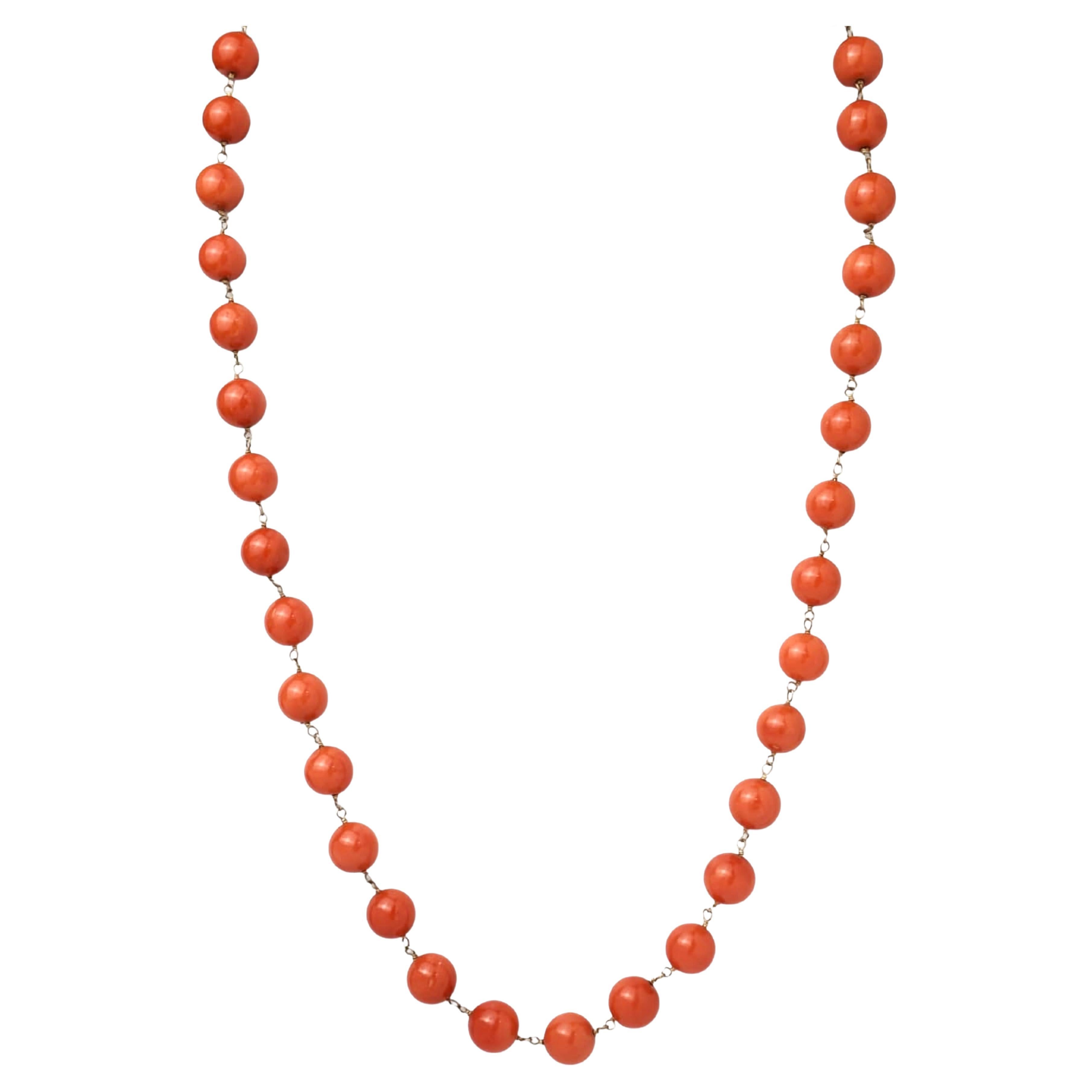 Collana di perle di corallo rosso da 27" - Avvolta a mano in un filo d'oro giallo 14K