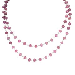 18K White Gold Rosary Necklace with 78.50ct of Rubies, 27"