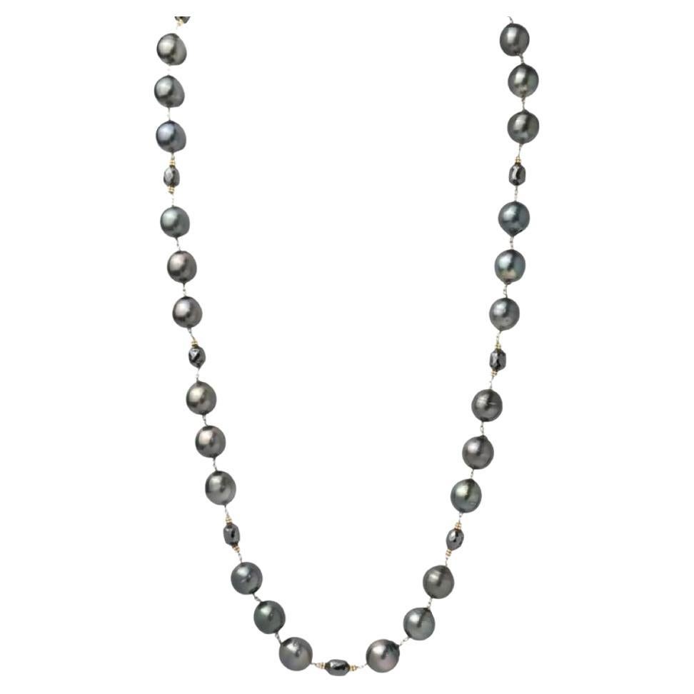 27" Tahiti-Perle & natürlicher schwarzer Diamant (30.00ct) Halskette in 14K Gelbgold