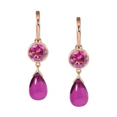 2.60 & 7.10 Carats Pink Tourmalines 18 Karat Rose Gold Drop Earrings