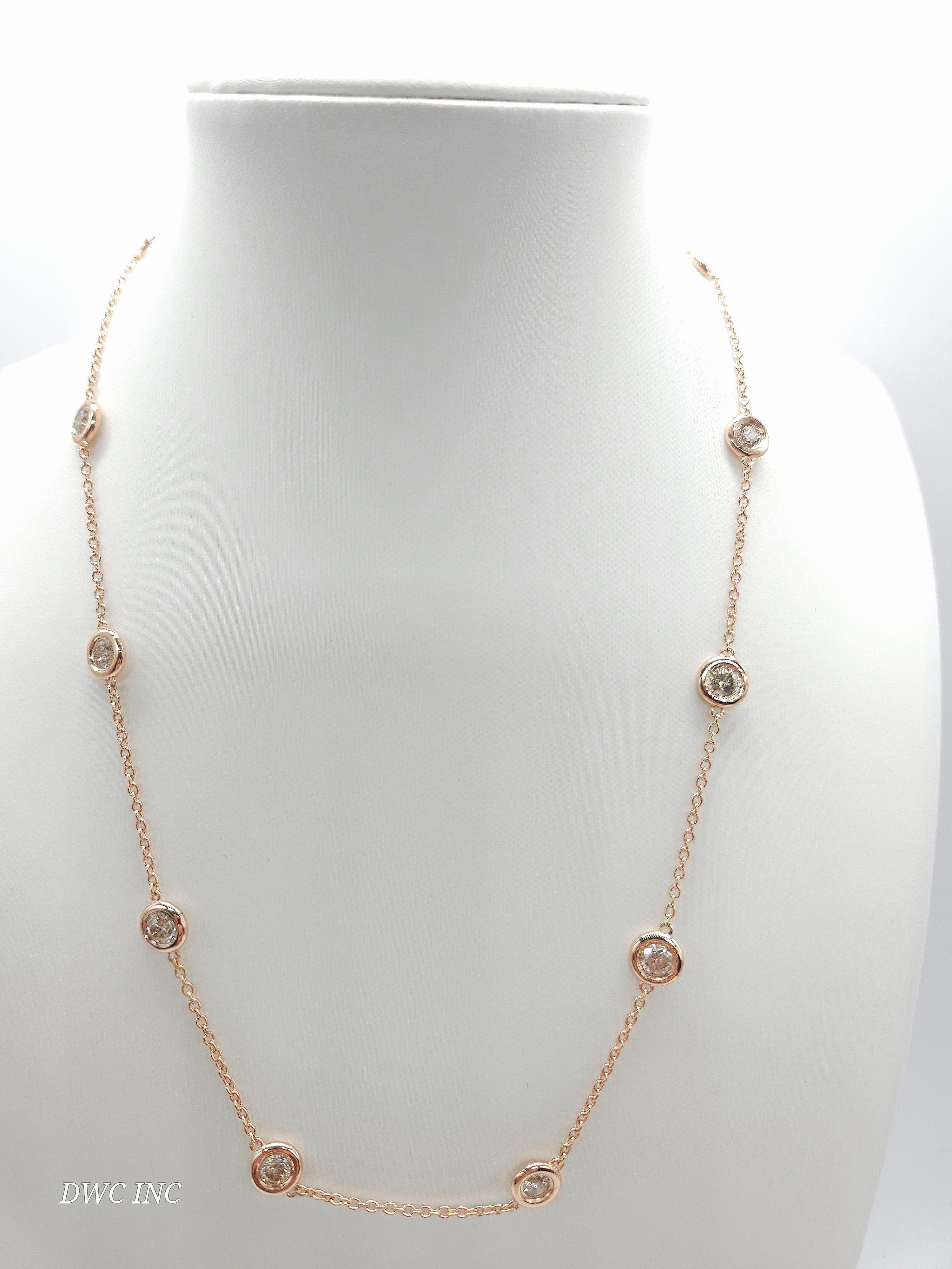 10 Station Diamond by the yard necklace set in Italian made 14K rose gold. 
Total weight is 2.70 carats. Beautiful shiny stones. 
Length 16 inch 7.26 grams. Average I-SI,I Natural Diamond

*Free shipping within U.S*