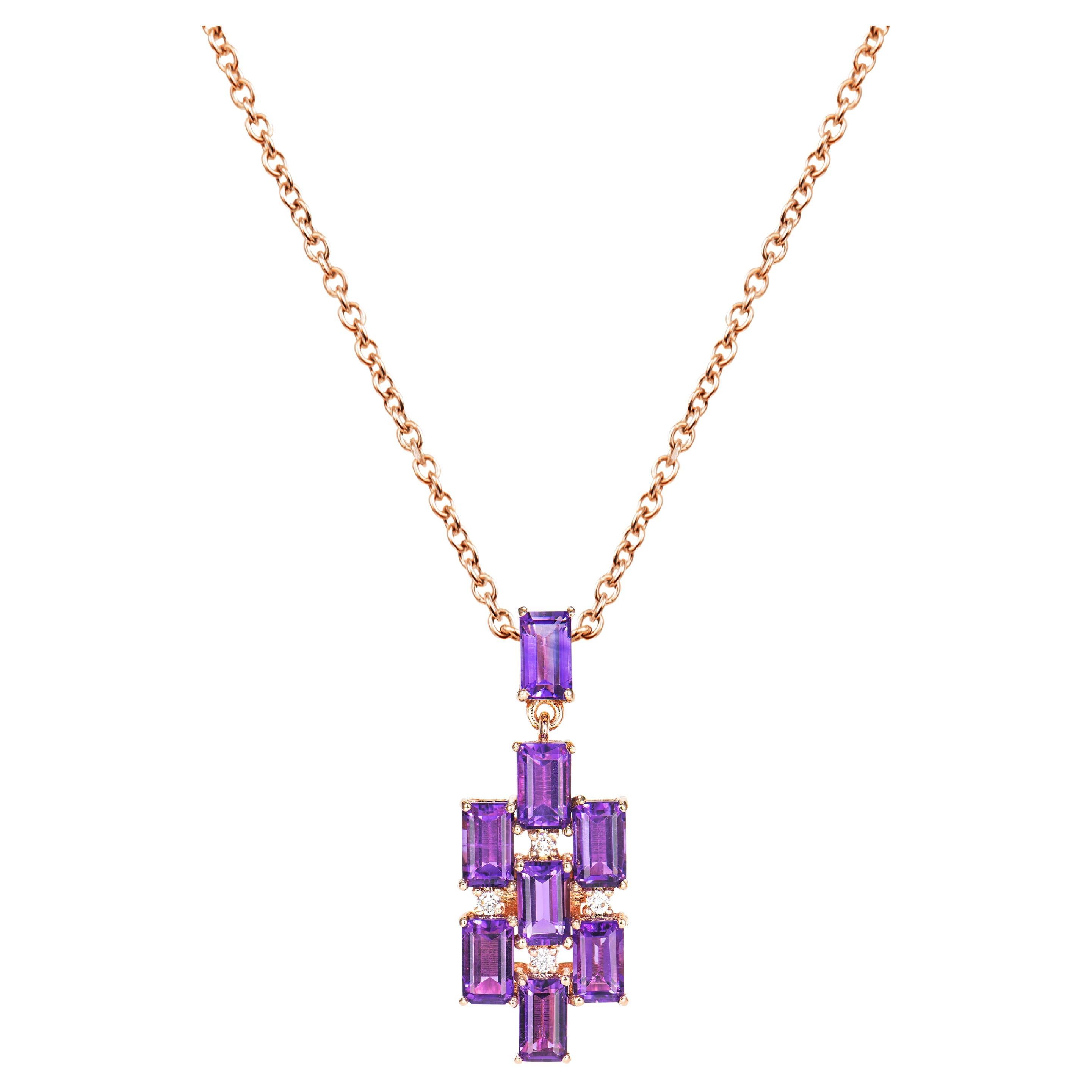 2.70 Carat Amethyst Pendant in 18Karat Rose Gold with White Diamond. For Sale